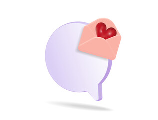 Valentine card. Speech cloud with rating and notification. 3d vector illustration.