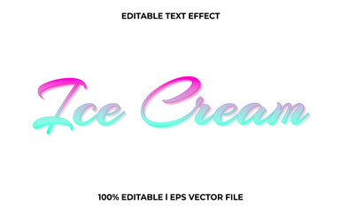 Ice Cream editable text effect, lettering typography font style, bright 3d text for tittle