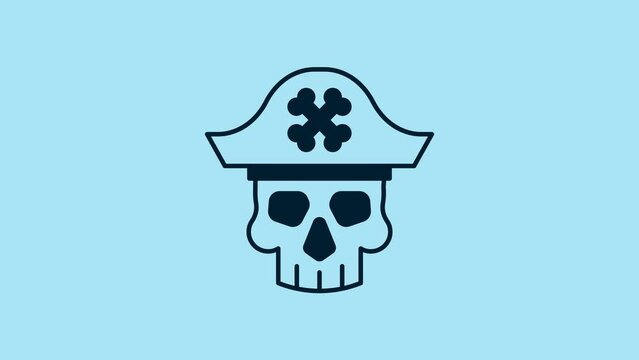 Blue Pirate captain icon isolated on blue background. 4K Video motion graphic animation