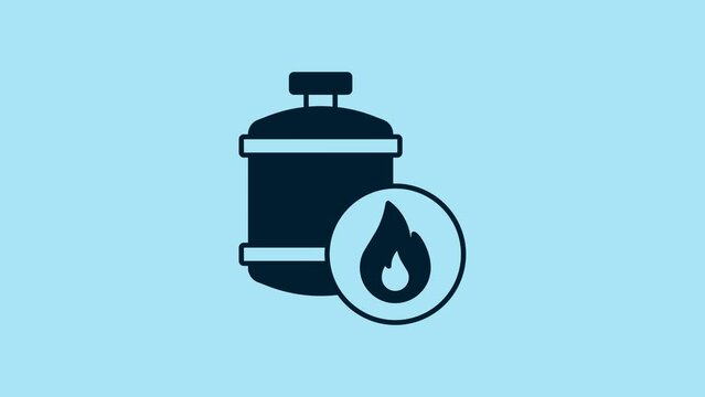 Blue Propane gas tank icon isolated on blue background. Flammable gas tank icon. 4K Video motion graphic animation