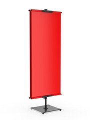 Blank Telescopic Poster Stand Features Two Printed Fabric Banners. 3d render illustration.