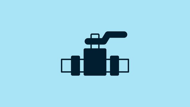 Blue Industry metallic pipes and valve icon isolated on blue background. 4K Video motion graphic animation