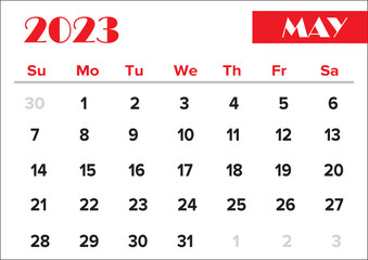 May 2023 calendar on white background