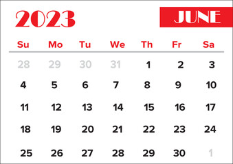 June 2023 calendar on white background
