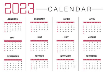 New year 2023 calendar on white background