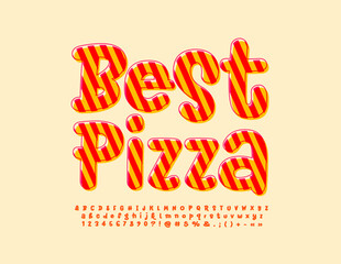 Vector creative Sign Best Pizza. Line pattern Alphabet Letters and Numbers set. Colorful striped Font. 