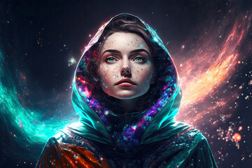 Interstellar Powerful Witch. Generative AI, non-existent person.