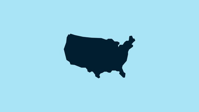 Blue USA map icon isolated on blue background. Map of the United States of America. 4K Video motion graphic animation