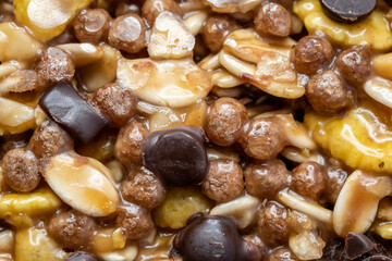 Cereal superfood energy bars with almond nuts, dry fruits, raisins chocolate