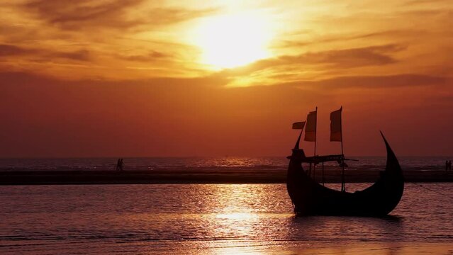 A wonderful view of the sunset in the sea. Cox's Bazar is the longest beach in Bangladesh. This is footage from Ukhia, Inani Beach, Cox's Bazar.