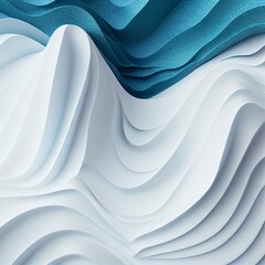 ジェネレーティブAIイラスト）白と青のペーパークラフト風の抽象的で曲線的な正方形背景。爽やかで涼しい