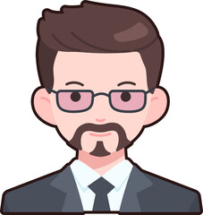 Business man boy avatar User person people beard glasses Flat Sticker Black Style