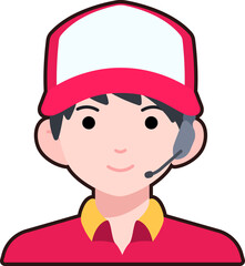 Delivery man shipping boy avatar User person people service Flat Sticker Black Style