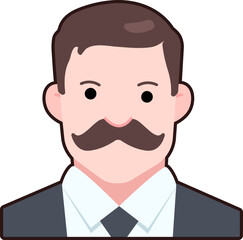 Gentleman Business big man boy avatar User person mustache Flat Sticker Black Style