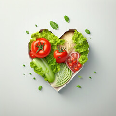 healthy food, heart-shaped vege salad, Generative AI - obrazy, fototapety, plakaty