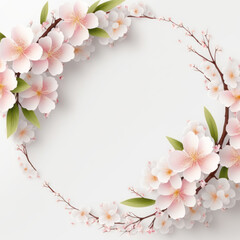 Fototapeta na wymiar Cherry blossom or sakura tree branch on white copy space background. Illustration graphic design generative ai.