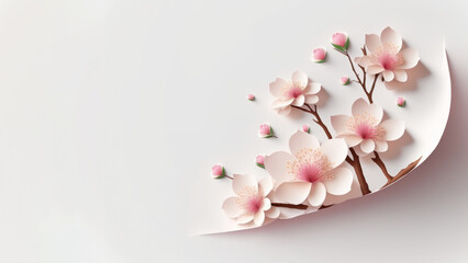 Naklejka na ściany i meble Cherry blossom or sakura tree branch on white copy space background. Illustration graphic design generative ai.