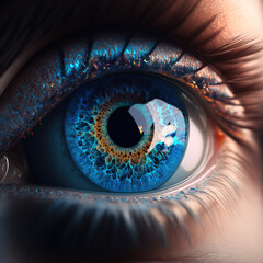Human blue eye realistic beautiful closeup zoom, Generative AI. - obrazy, fototapety, plakaty