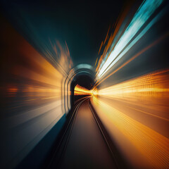 speeding train in the tunnel, inside view, Generative AI