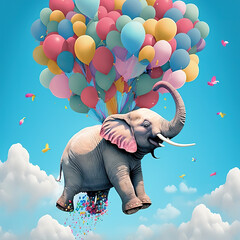 elephant floated by balloons  Generative AI - obrazy, fototapety, plakaty