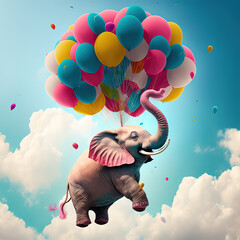 elephant floated by balloons  Generative AI