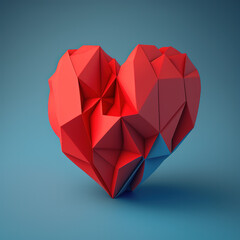 heart-shaped geometric solid on a blue background, generative AI  - obrazy, fototapety, plakaty