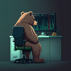 business bear, works at computer, stock market, Generative AI - obrazy, fototapety, plakaty