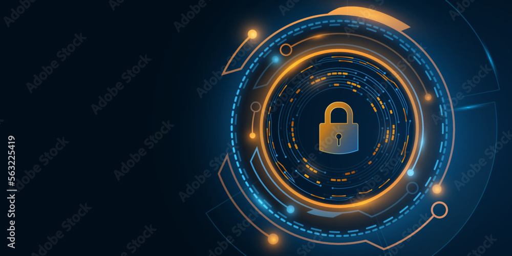 Poster futuristic glowing hud display with lock icon. user data security concept. data protection. modern t