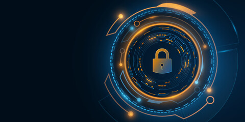 Futuristic glowing HUD display with lock icon. User data security concept. Data protection. Modern technology background. Vector illustration © sersupervector