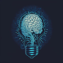  brain in light bulb. idea and creativity. Generative AI