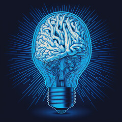  brain in light bulb. idea and creativity. Generative AI - obrazy, fototapety, plakaty