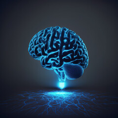  Generative AI.  neon brain in a light bulb - obrazy, fototapety, plakaty
