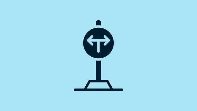 Blue Fork in the road icon isolated on blue background. 4K Video motion graphic animation