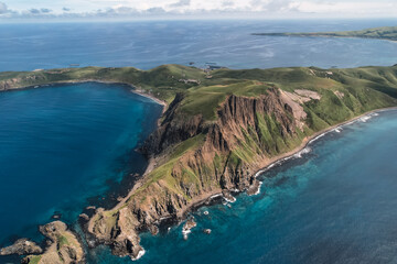 Aerial view of an island in Rebun Island, Hokkaido Japan
