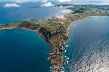 Aerial view of an island in Rebun Island, Hokkaido Japan