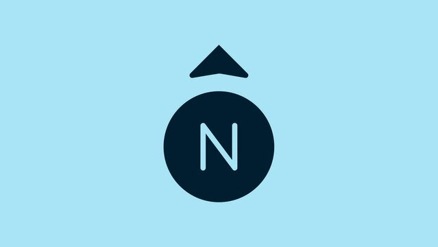 Blue Compass icon isolated on blue background. Windrose navigation symbol. Wind rose sign. 4K Video motion graphic animation