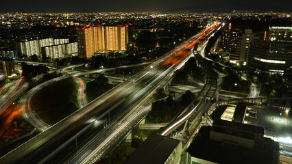 Fototapeta na wymiar Highway interchange in Osaka city Japan at night