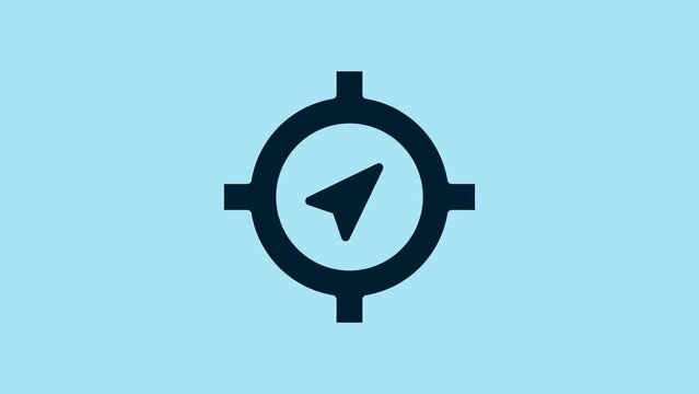 Blue Compass icon isolated on blue background. Windrose navigation symbol. Wind rose sign. 4K Video motion graphic animation