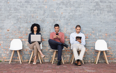 Diversity, recruitment or business people in digital agency data analysis interview, cyber security...