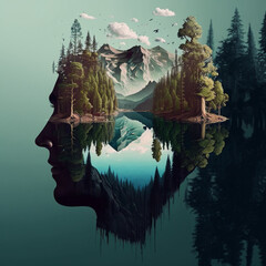 the head of the person double exposure. fantasy art, digital artwork, wallpaper, background, digital painting, illustration.