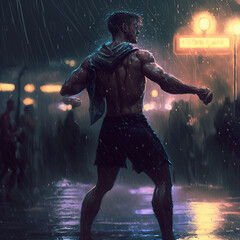A man dancing outside in the rain - obrazy, fototapety, plakaty