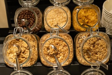 Selection of  cereals  in glass jars