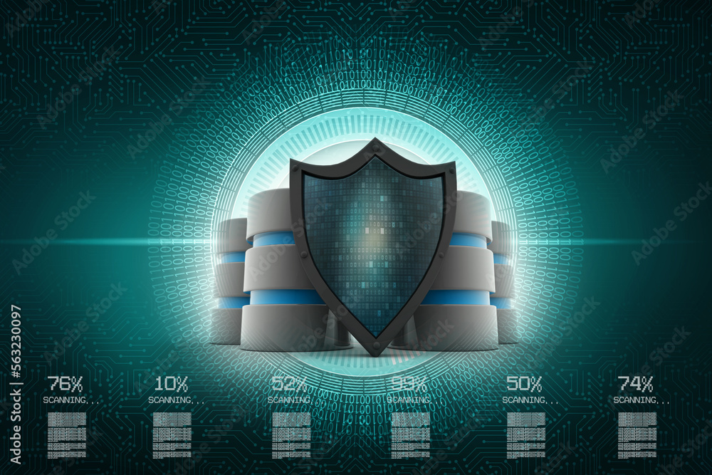 Poster 3d rendering database and computer data security concept