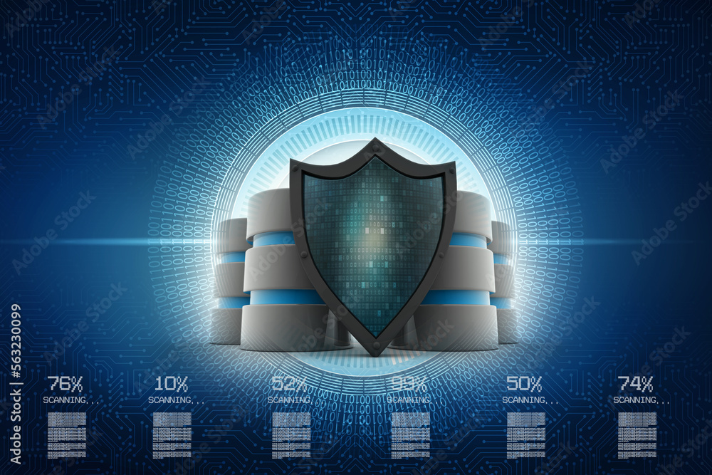 Poster 3d rendering database and computer data security concept
