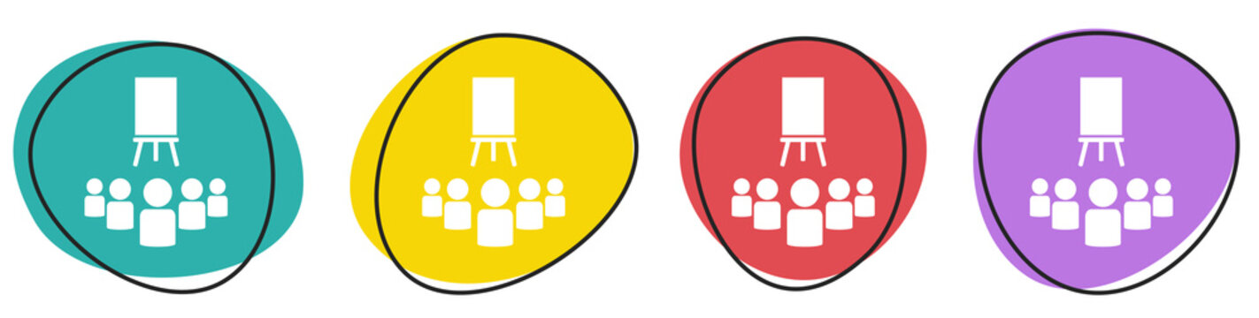 Banner mit 4 bunten Buttons: Lernen in der Gruppe, Kurs oder Seminar