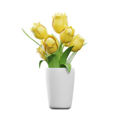 3D yellow tulips in vase isolated. 3D rendering