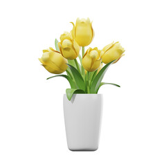 3D yellow tulips in vase isolated. 3D rendering