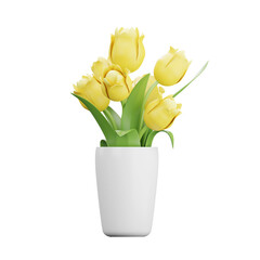 3D yellow tulips in vase isolated. 3D rendering