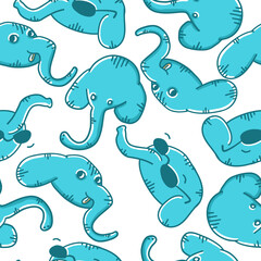 Elephants seamless pattern. Vector illustration in cartoon flat style isolated on white background.