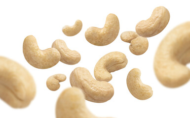 Flying delicious cashew nuts cut out
